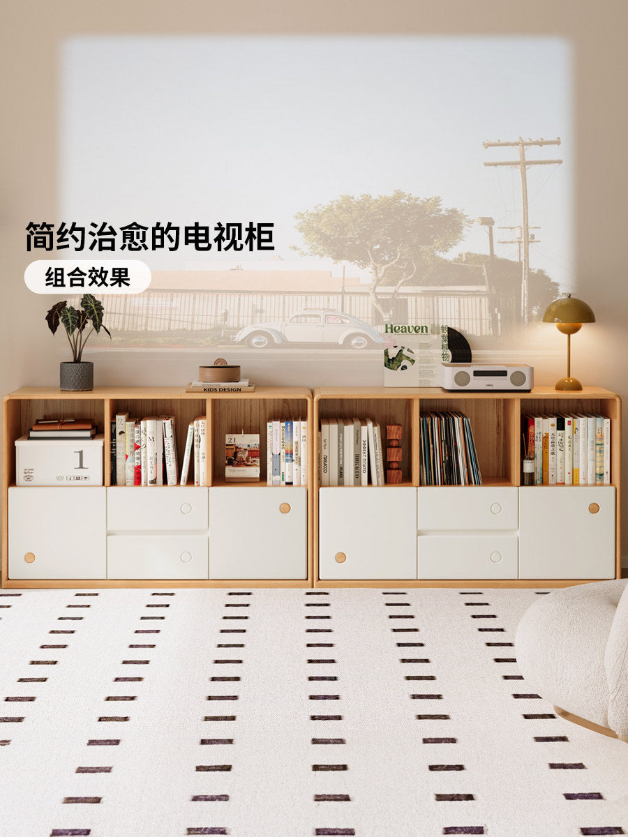 实木奶油风书房模块柜置物柜简约收纳柜组合书柜